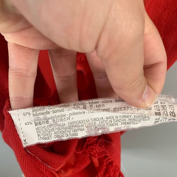 Zara Womens Red Fringe T-Shirt Shift Dress Size Large Cotton Pullover Crew Neck - Picture 11 of 12